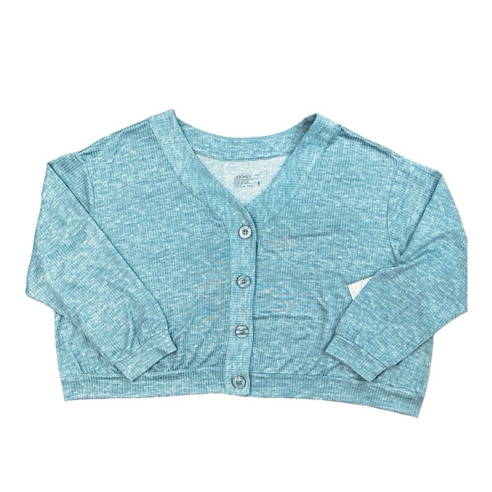Jockey Ribbed Lounge Sweater 3X Microfiber Stretch Button‎ Up Aqua Long Sleeve